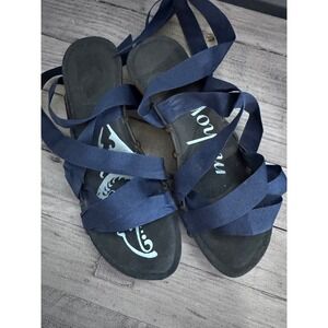 MOHOP Sandal Ribbon Wooden Wedge Sandals Handmade Wedge Lace Up Y2K Studded Shoe